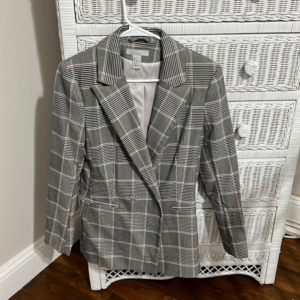 H&M Plaid Double Breasted Blazer